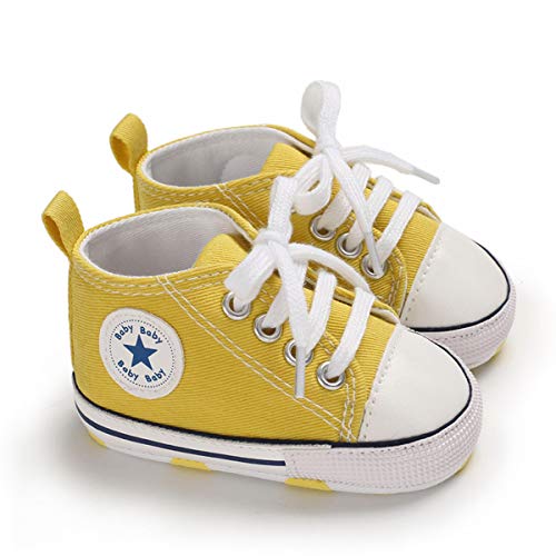 DEBAIJIA Lauflernschuhe Baby Segeltuchschuhe 0-6M Kinder Turnschuhe Jungen Leichtes Leinen Schuhe Mädchen Weiche Sohle 17 EU Gelb (Etikettengröße 1) von DEBAIJIA