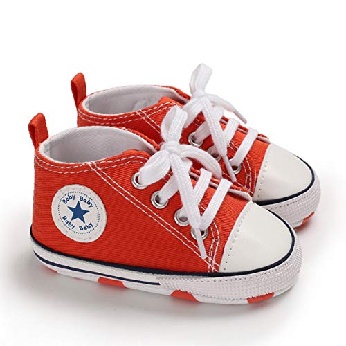 DEBAIJIA Lauflernschuhe Baby Segeltuchschuhe 0-6M Kinder Turnschuhe Jungen Leichtes Leinen Schuhe Mädchen Weiche Sohle 17 EU Orange (Etikettengröße 1) von DEBAIJIA