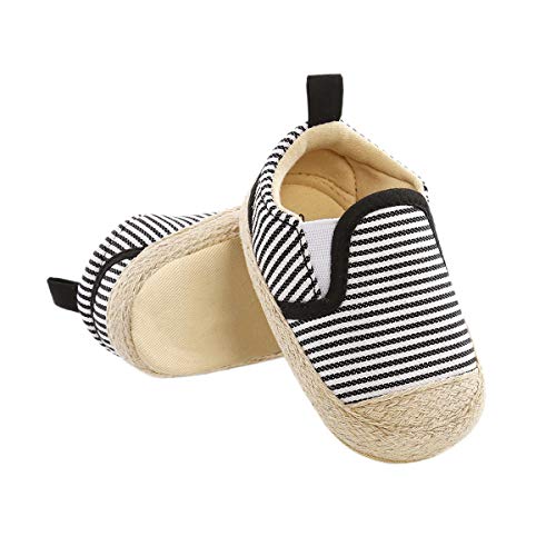 DEBAIJIA Lauflernschuhe Baby Segeltuchschuhe 0-6M Kinder Turnschuhe Jungen Leichtes Leinen Schuhe Mädchen Weiche Sohle 17 EU Schwarz Weiß (0-6) von DEBAIJIA