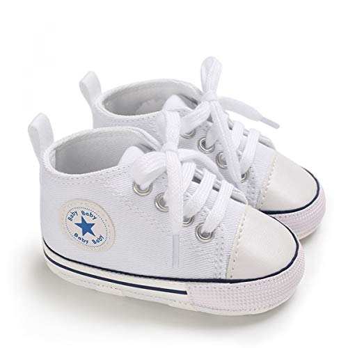 DEBAIJIA Lauflernschuhe Baby Segeltuchschuhe 0-6M Kinder Turnschuhe Jungen Leichtes Leinen Schuhe Mädchen Weiche Sohle 17 EU Weiß (Etikettengröße 1) von DEBAIJIA