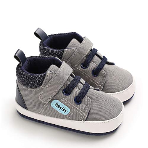 DEBAIJIA Lauflernschuhe Baby Segeltuchschuhe 12-18M Kinder Turnschuhe Jungen Leichtes Leinen Schuhe Mädchen Weiche Sohle 20 EU Grau (Etikettengröße 3) von DEBAIJIA