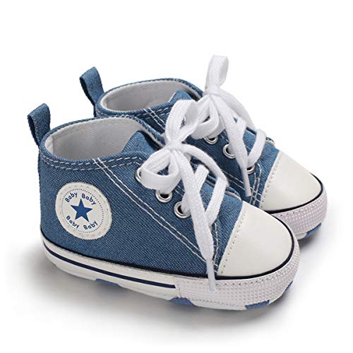 DEBAIJIA Lauflernschuhe Baby Segeltuchschuhe 12-18M Kinder Turnschuhe Jungen Leichtes Leinen Schuhe Mädchen Weiche Sohle 20 EU Hellblau (Etikettengröße 3) von DEBAIJIA