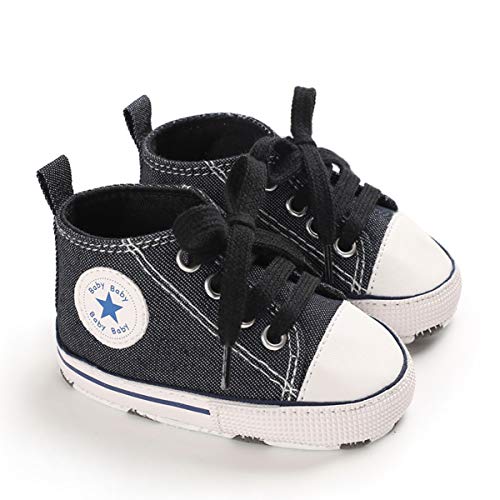 DEBAIJIA Lauflernschuhe Baby Segeltuchschuhe 12-18M Kinder Turnschuhe Jungen Leichtes Leinen Schuhe Mädchen Weiche Sohle 20 EU Schwarz (Etikettengröße 3) von DEBAIJIA