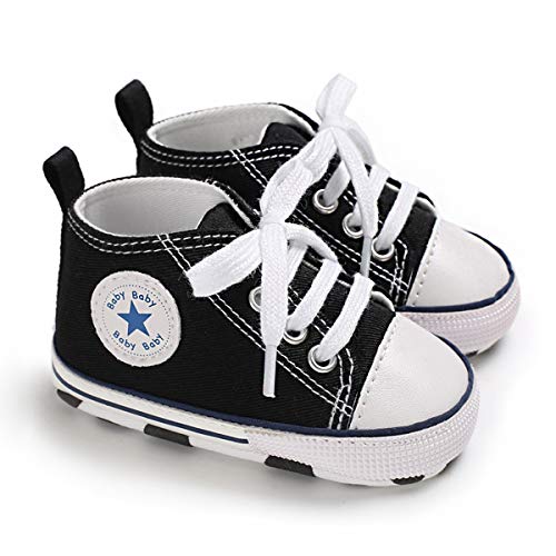 DEBAIJIA Lauflernschuhe Baby Segeltuchschuhe 12-18M Kinder Turnschuhe Jungen Leichtes Leinen Schuhe Mädchen Weiche Sohle 20 EU Schwarz (Etikettengröße 3) von DEBAIJIA