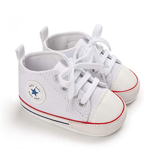 DEBAIJIA Lauflernschuhe Baby Segeltuchschuhe 12-18M Kinder Turnschuhe Jungen Leichtes Leinen Schuhe Mädchen Weiche Sohle 20 EU Weiß Rot (Etikettengröße 3) von DEBAIJIA