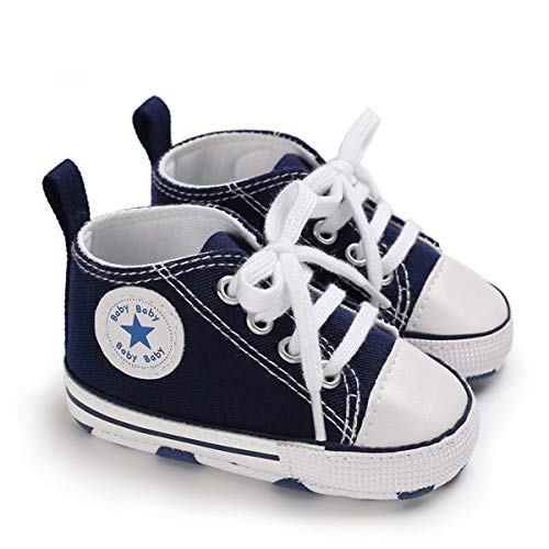 DEBAIJIA Lauflernschuhe Baby Segeltuchschuhe 6-12M Kinder Turnschuhe Jungen Leichtes Leinen Schuhe Mädchen Weiche Sohle 18 EU Blau (Etikettengröße 2) von DEBAIJIA