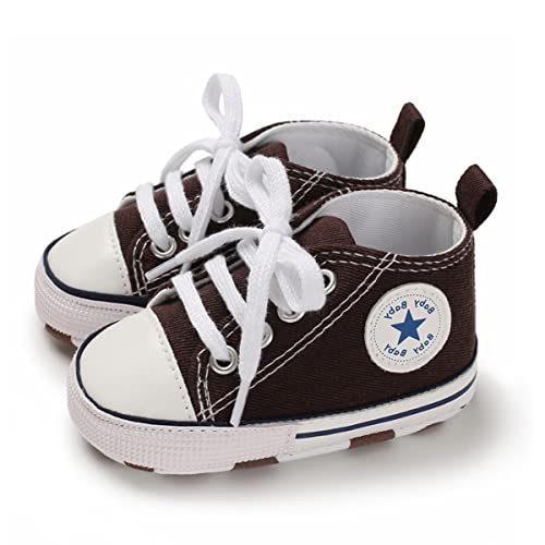 DEBAIJIA Lauflernschuhe Baby Segeltuchschuhe 6-12M Kinder Turnschuhe Jungen Leichtes Leinen Schuhe Mädchen Weiche Sohle 18 EU Braun (Etikettengröße 2) von DEBAIJIA
