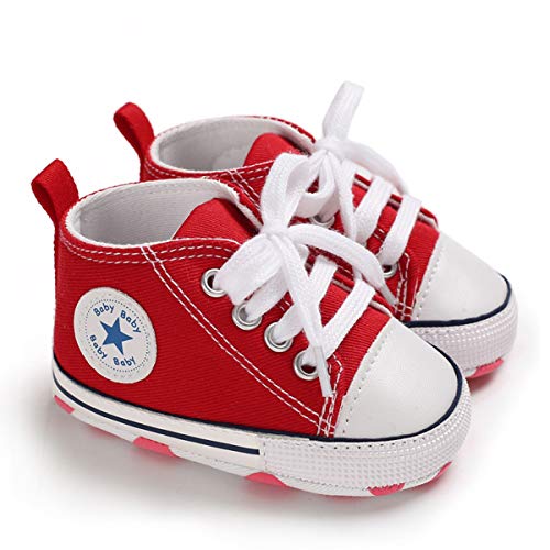 DEBAIJIA Lauflernschuhe Baby Segeltuchschuhe 6-12M Kinder Turnschuhe Jungen Leichtes Leinen Schuhe Mädchen Weiche Sohle 18 EU Rot (Etikettengröße 2) von DEBAIJIA