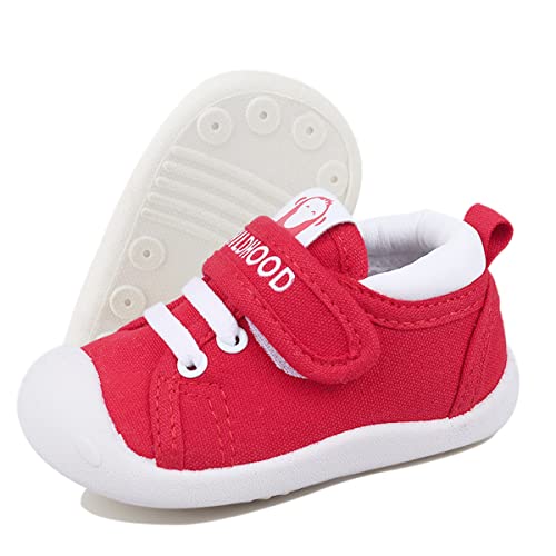 DEBAIJIA Lauflernschuhe Babyschuhe Kinder Schuhe Jungen Mädchen Weiche Sohle Segeltuch Turnschuhe, Bm01 Rot, 17 von DEBAIJIA