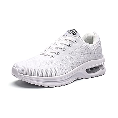 DEBAIJIA Laufschuhe Damen Sneaker Turnschuhe Herren Sportschuhe Atmungsaktiv rutschfeste Freizeitschuhe Straßenlaufschuhe Jogging Unisex EU 36 Weiß von DEBAIJIA