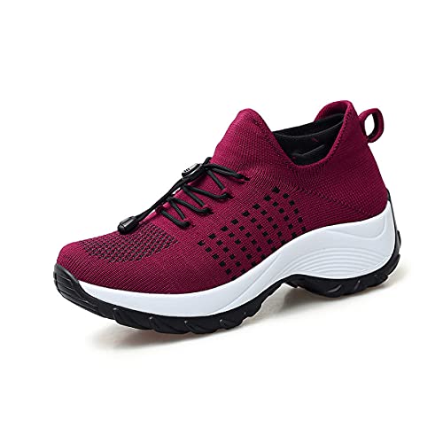 DEBAIJIA Laufschuhe Damen Turnschuhe Atmungsaktiv Sportschuhe rutschfeste Sneaker Freizeitschuhe Joggingschuhe Straßenlaufschuhe EU 39 Rot von DEBAIJIA