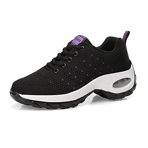 DEBAIJIA Laufschuhe Damen Turnschuhe Atmungsaktiv Sportschuhe rutschfeste Sneaker Freizeitschuhe Straßenlaufschuhe Joggingschuhe EU 36 Dunkles Schwarz von DEBAIJIA