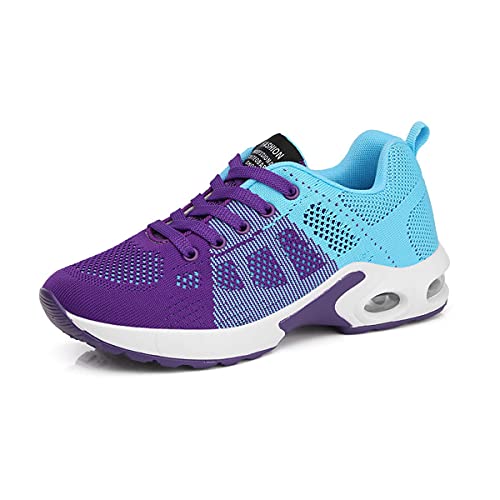 DEBAIJIA Laufschuhe Damen Turnschuhe Atmungsaktiv Sportschuhe rutschfeste Sneaker Freizeitschuhe Straßenlaufschuhe Joggingschuhe EU 36 Lila-Blau von DEBAIJIA