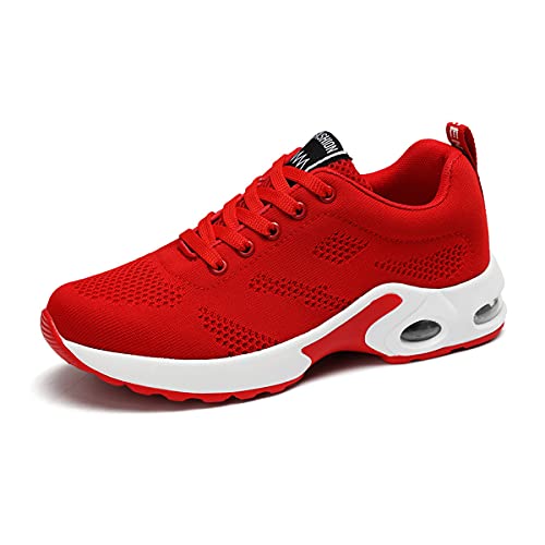 DEBAIJIA Laufschuhe Damen Turnschuhe Atmungsaktiv Sportschuhe rutschfeste Sneaker Freizeitschuhe Straßenlaufschuhe Joggingschuhe EU 39 Rot von DEBAIJIA