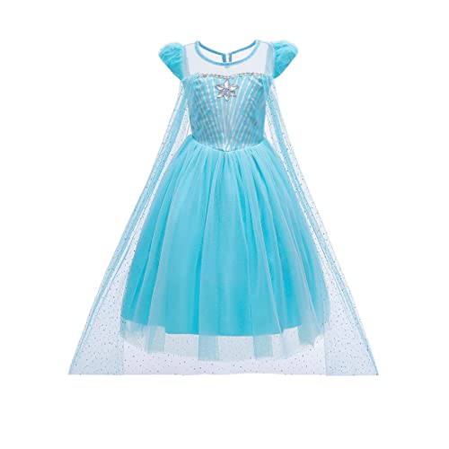 DEBAIJIA Mädchen Kleid Prinzessin Kurze Ärmel Niedlich Tüll Elegante Geburtstagsparty Kleid Ballkleid Kleidung (Blau03-130) von DEBAIJIA