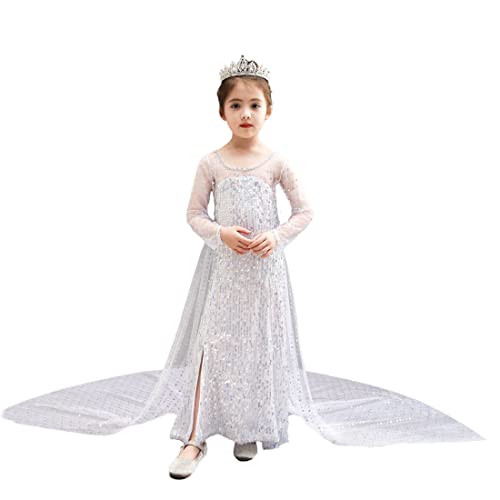 DEBAIJIA Mädchen Kleid Prinzessin Lange Ärmel ​Niedlich Warm Elegante Geburtstagsparty Kleid Kleidung Ballkleid (Weiß-110) von DEBAIJIA