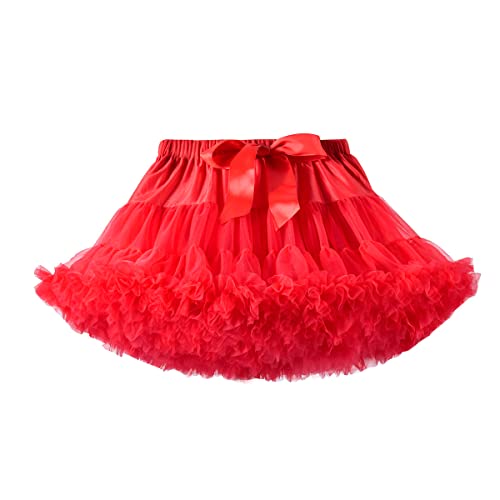 DEBAIJIA Mädchen Rock Niedliche Tutu Röckchen für Tanz Karneval Faschingskostüme Mode Bauschiger Baby Kinder Rot M von DEBAIJIA