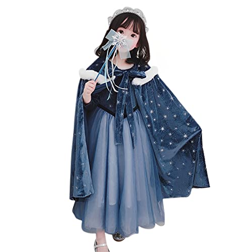 DEBAIJIA Mädchen Umhang Prinzessin Cape mit Kapuze Warm Kostüm Umhang Kinderer Party Kostüm Karneval Party Outfits Weihnachten Festival Geschenk (Marineblau-140) von DEBAIJIA