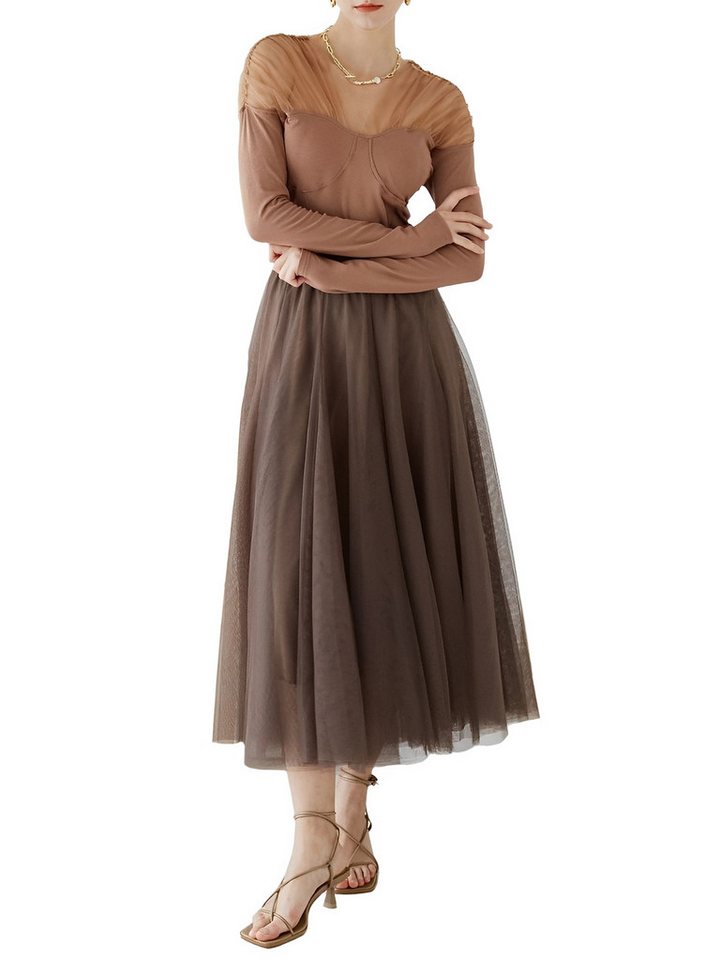 DEBAIJIA Meshrock Meshrock Damen Maxirock Sommer Elegant Lange Röcke Kleid Hohe Taille von DEBAIJIA