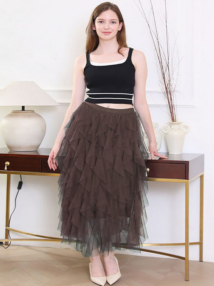 DEBAIJIA Meshrock Damen eleganter langer Rock hoch taillierter rock von DEBAIJIA