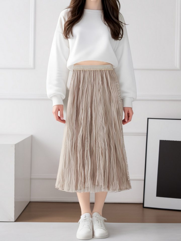 DEBAIJIA Meshrock Damen Falten hoher Taille rock Swing A-Linie Strand rock von DEBAIJIA