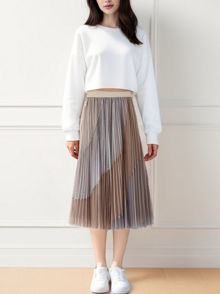 DEBAIJIA Meshrock Damen Falten rock mit hoher Taille Swing A-Linie Strand Maxirock von DEBAIJIA