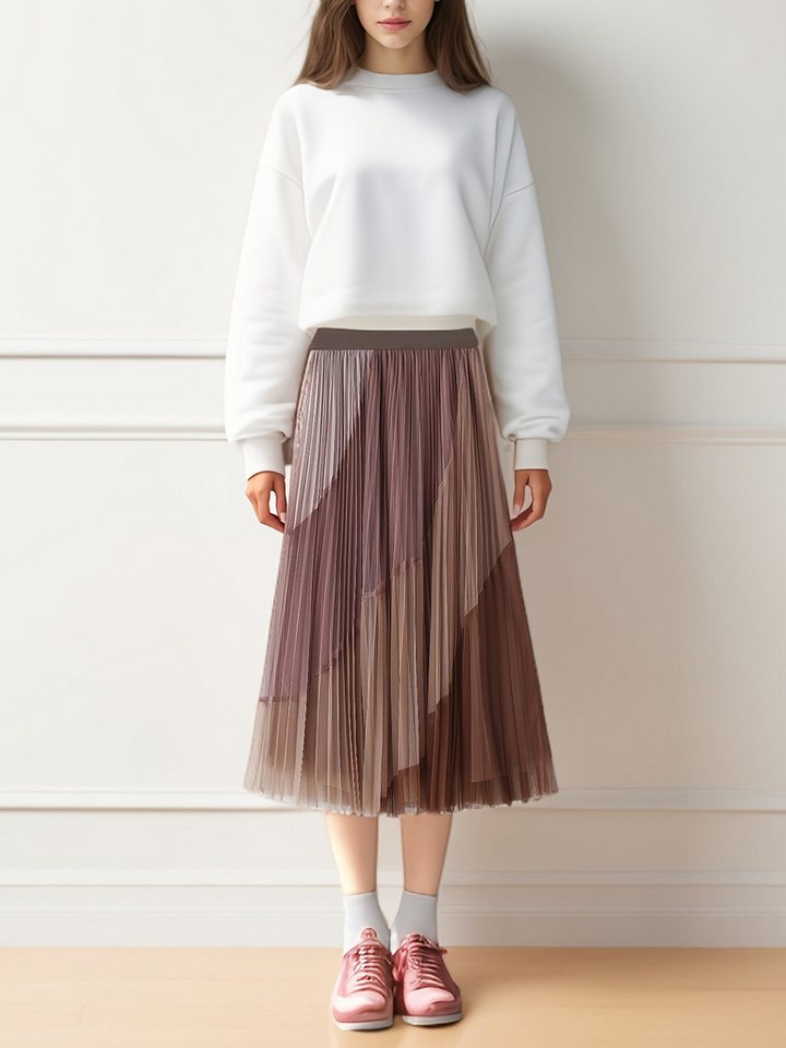 DEBAIJIA Meshrock Damen Falten rock mit hoher Taille Swing A-Linie Strand Maxirock von DEBAIJIA