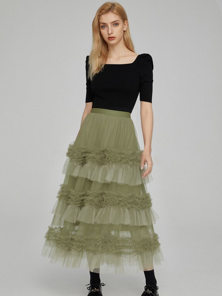 DEBAIJIA Meshrock Damen Frühling Herbst High Waist geschichteter Tüll-Tortenrock von DEBAIJIA