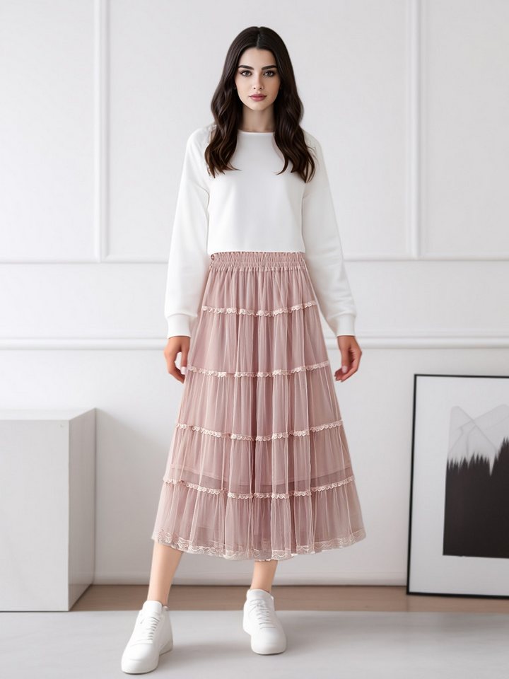 DEBAIJIA Meshrock Damen Frühling Herbst geschichteter Tüll-Tortenrock, High Waist von DEBAIJIA