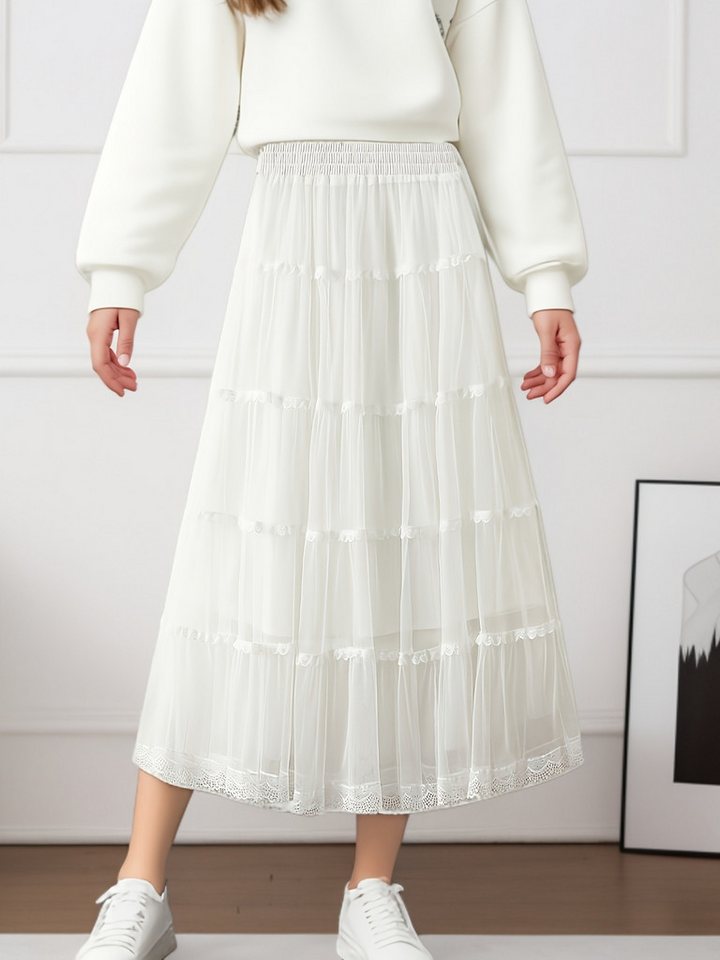 DEBAIJIA Meshrock Damen Frühling Herbst geschichteter Tüll-Tortenrock, High Waist von DEBAIJIA