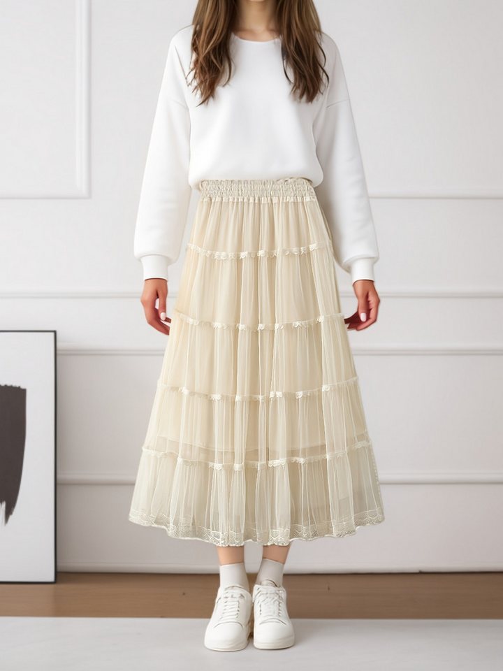 DEBAIJIA Meshrock Damen Frühling Herbst geschichteter Tüll-Tortenrock, High Waist von DEBAIJIA