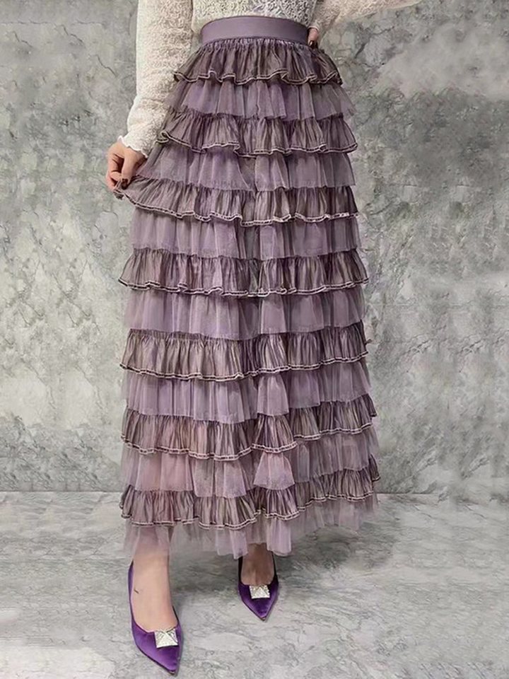 DEBAIJIA Meshrock Damen Frühling High Waist Herbst geschichteter Tüll-Tortenrock von DEBAIJIA