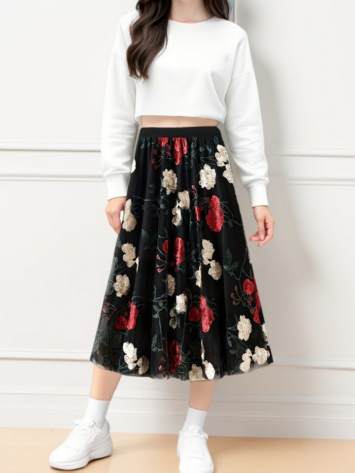 DEBAIJIA Meshrock Damen Mesh rock A-Linien-Plissee, elastischer, mit hoher Taille von DEBAIJIA