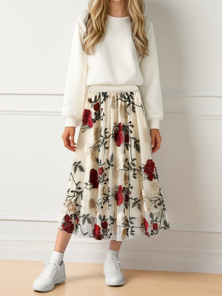 DEBAIJIA Meshrock Damen Mesh rock A-Linien-Plissee, elastischer, mit hoher Taille von DEBAIJIA