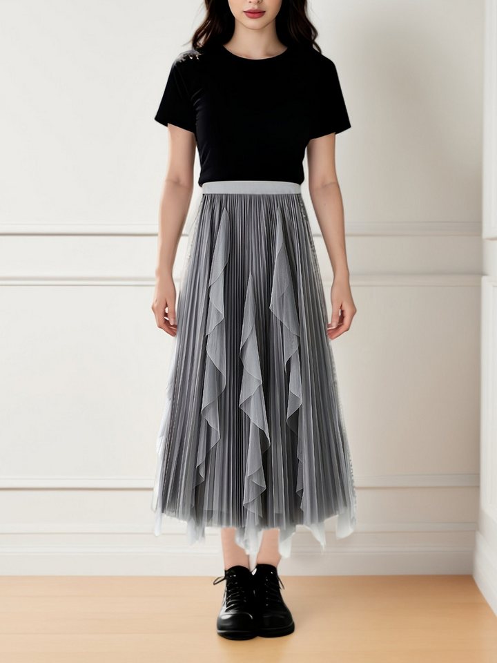 DEBAIJIA Meshrock Damen Röcke Lang Hoch Elastische Taille Elegant Vintage A Linie Mesh von DEBAIJIA