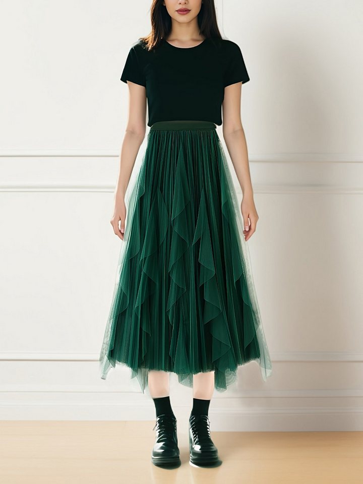 DEBAIJIA Meshrock Damen Röcke Lang Hoch Elastische Taille Elegant Vintage A Linie Mesh von DEBAIJIA