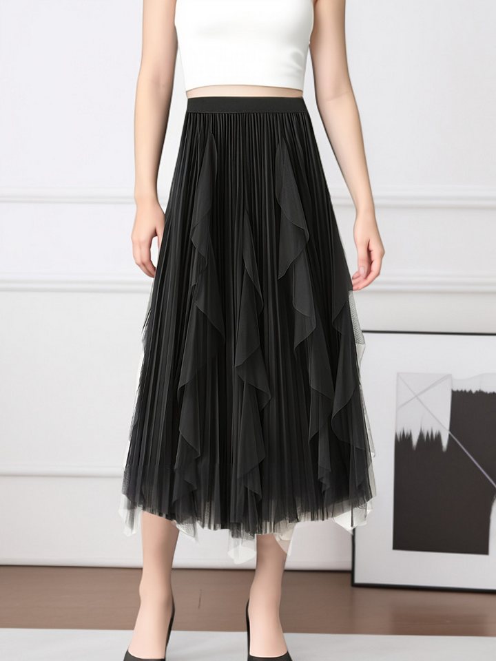 DEBAIJIA Meshrock Damen Röcke Lang Hoch Elastische Taille Elegant Vintage A Linie Mesh von DEBAIJIA