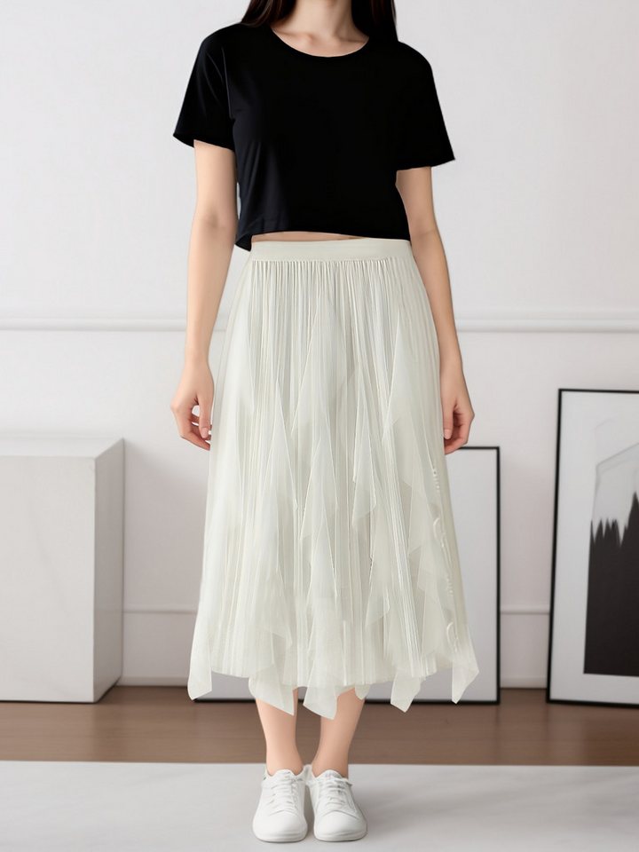 DEBAIJIA Meshrock Damen Röcke Lang Hoch Elastische Taille Elegant Vintage A Linie Mesh von DEBAIJIA