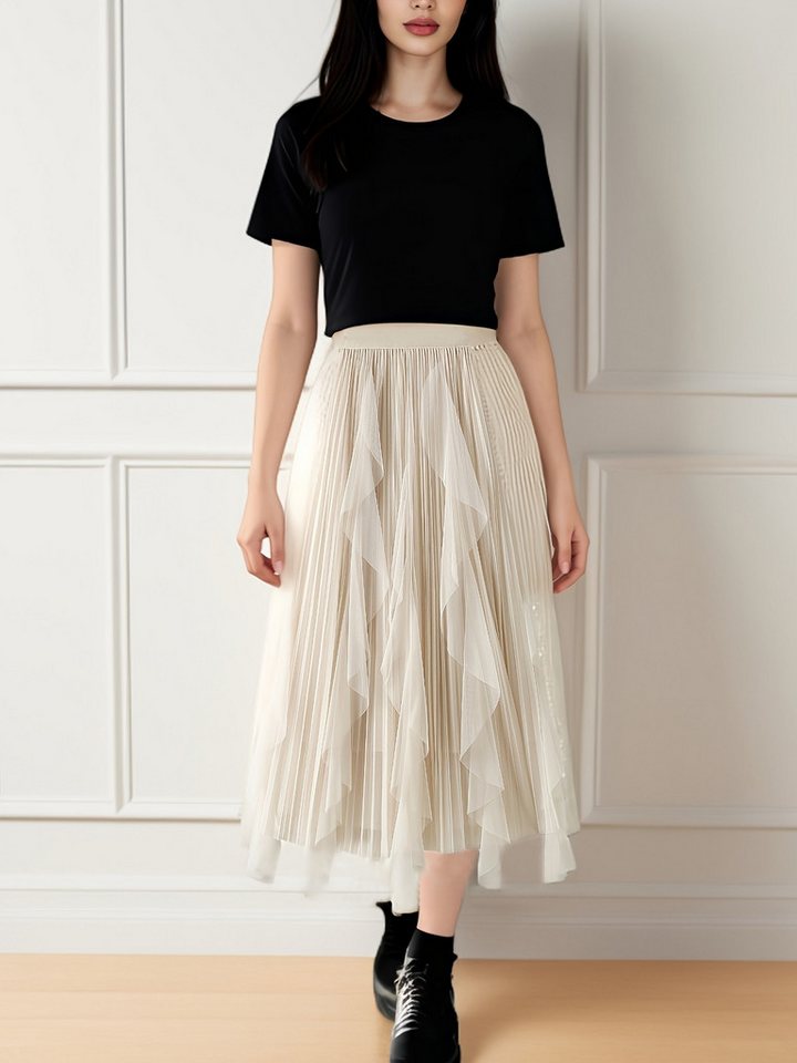 DEBAIJIA Meshrock Damen Röcke Lang Hoch Elastische Taille Elegant Vintage A Linie Mesh von DEBAIJIA