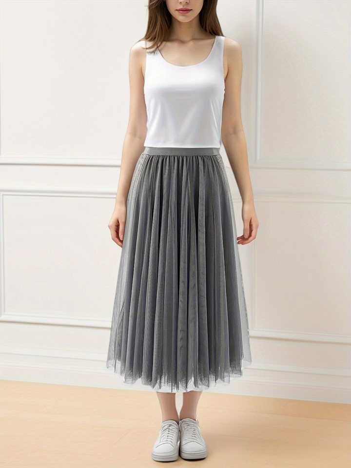 DEBAIJIA Meshrock Meshrock Damen Maxirock Sommer Elegant Lange Röcke Kleid Hohe Taille von DEBAIJIA