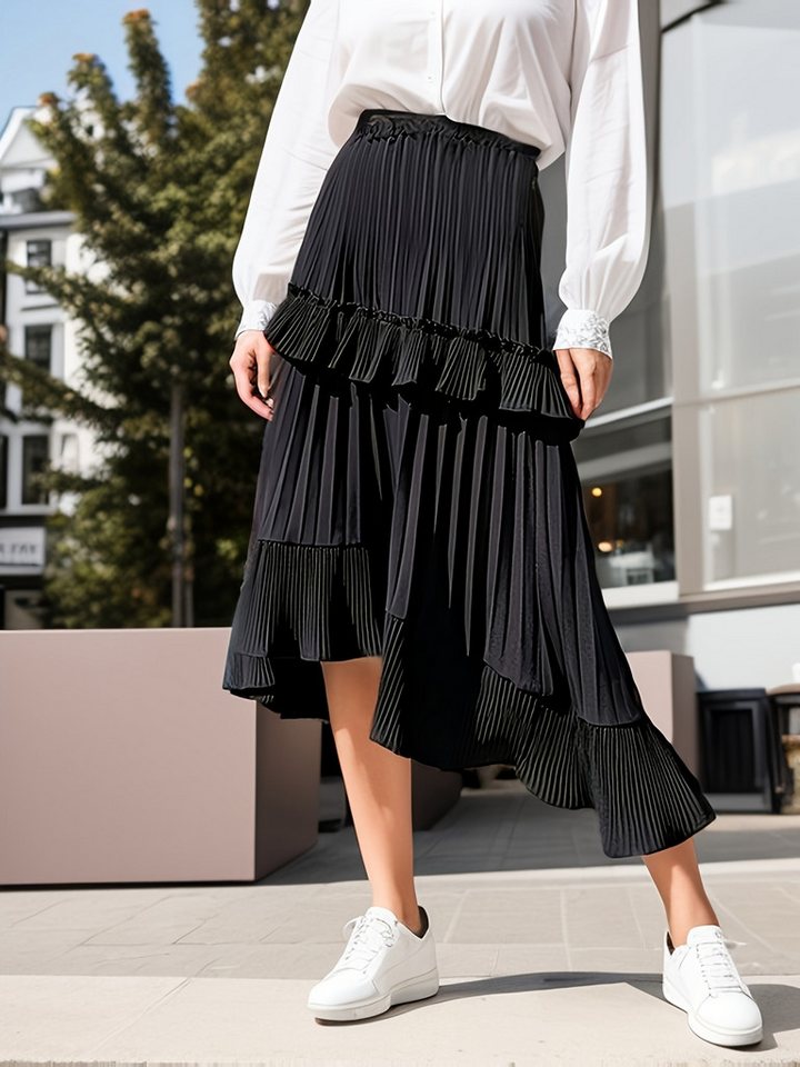 DEBAIJIA Midirock Damen Elegant mit hoher Taille Faltenrock einfarbiger von DEBAIJIA