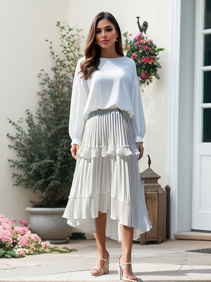 DEBAIJIA Midirock Damen Elegant mit hoher Taille Faltenrock einfarbiger von DEBAIJIA