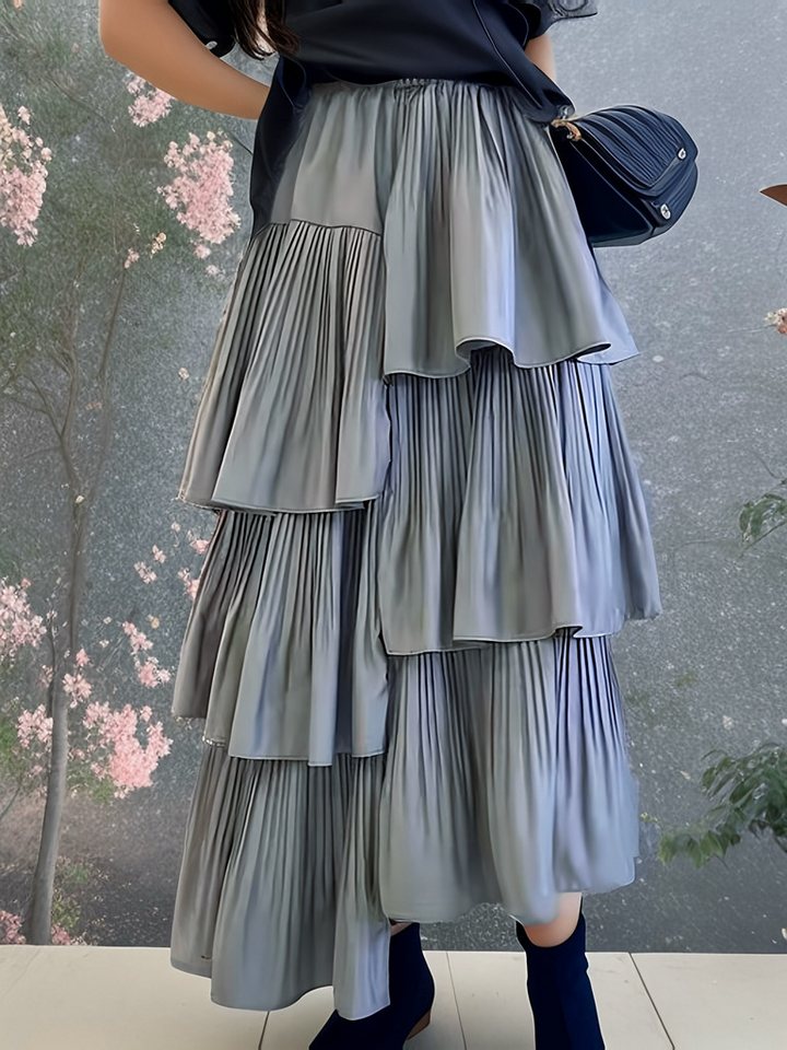 DEBAIJIA Midirock Damen Frühling Sommer Elegant mit hoher Taille Faltenrock einfarbiger von DEBAIJIA