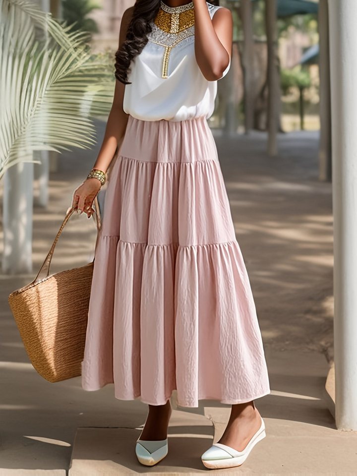 DEBAIJIA Midirock Damen Modus Elegant mit hoher Taille Faltenrock einfarbiger von DEBAIJIA