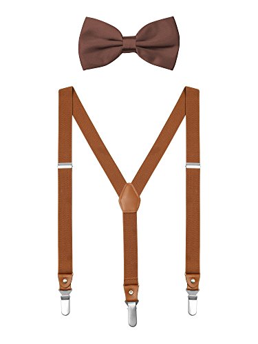 DEBAIJIA Schick Hosenträger mit Fliege Etui Damen Herren Jugendliche Suspenders Retro 3 Clips Elastisch Gürtel Längeverstellbar 155-180 Körperhöhe - Retro Braun von DEBAIJIA