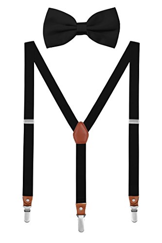 DEBAIJIA Schick Hosenträger mit Fliege Etui Damen Herren Jugendliche Suspenders Retro 3 Clips Elastisch Gürtel Längeverstellbar 155-180 Körperhöhe - Schwarz von DEBAIJIA