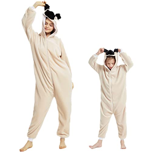 DEBAIJIA Schlafanzüge Erwachsene Tier Kostüme Pyjama Flanell Cosplay Overall Nachtwäsche Onesie Neuheit Tieranzüge Jumpsuit Unisex Warm （Hund-Khaki-M） von DEBAIJIA