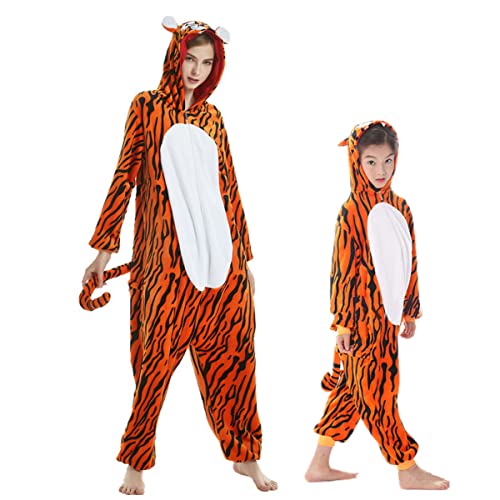 DEBAIJIA Schlafanzüge Erwachsene Tier Kostüme Pyjama Flanell Cosplay Overall Nachtwäsche Onesie Neuheit Tieranzüge Jumpsuit Unisex Warm （Tiger-Braun-110） von DEBAIJIA