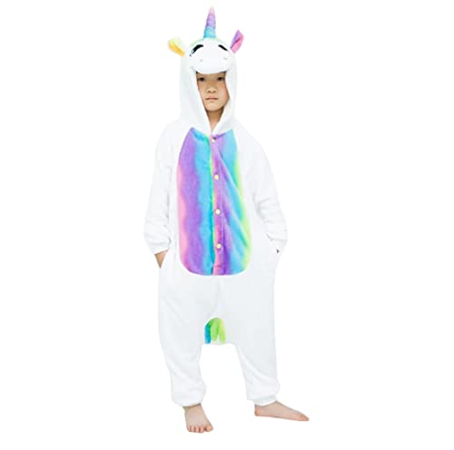 DEBAIJIA Schlafanzüge Erwachsene Tier Kostüme Pyjama Flanell Cosplay Unisex Warm Overall Nachtwäsche Onesie Neuheit Tieranzüge Jumpsuit （Einhörner-Multicolor-L） von DEBAIJIA