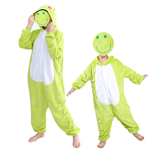 DEBAIJIA Schlafanzüge Erwachsene Tier Kostüme Pyjama Flanell Cosplay Unisex Warm Overall Nachtwäsche Onesie Neuheit Tieranzüge Jumpsuit （Frosch-Licht Grün-XL） von DEBAIJIA